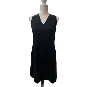 Jigsaw Black LBD Shift Dress‎ V-Neck Wool Blend Business Cocktail work Size 14